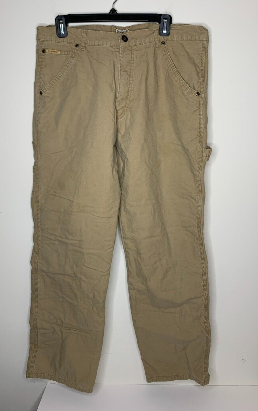 CE Schmidt Work Pants Mens 36x32 Brown Cargo Work Carpenter Pant Fleece Lined